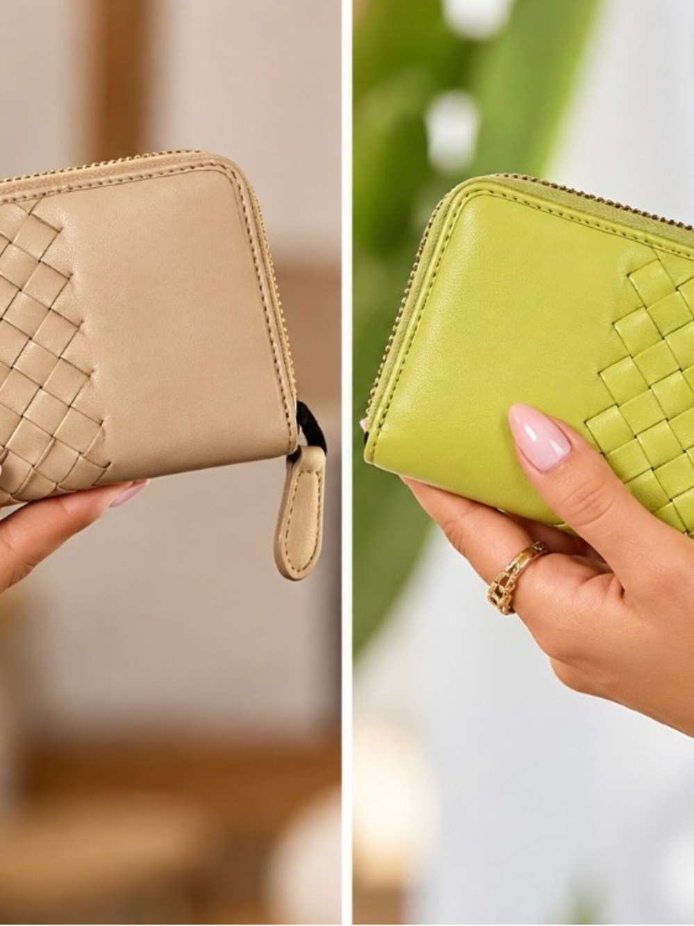KC Jagger Two Colors Available Woven Compact Wallet Wristlet Pick Beige or Lime